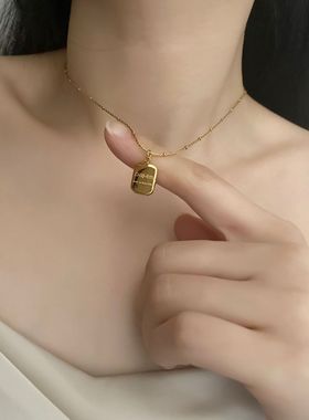 钛钢金砖字母方牌圆珠项链女