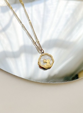 天然白贝母兔子钛钢项链女