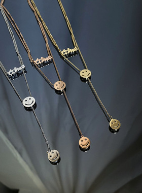 时尚笑脸项链女锁骨链钛钢不掉色