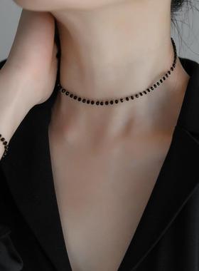 简约高级温柔黑水晶锁骨链颈链