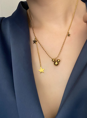 钛钢不掉色锁骨链星星老鼠项链