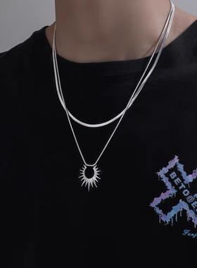 双层叠戴太阳蛇骨链项链不掉色