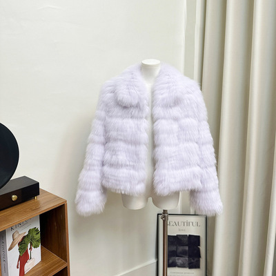 雪国恋人 温柔时尚定染冰紫色清冷感减龄狐狸毛翻领车条皮草外套