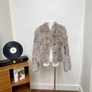 曼哈顿小湖羊 两面穿V领立领皮毛一体老钱风皮草外套女短款冬