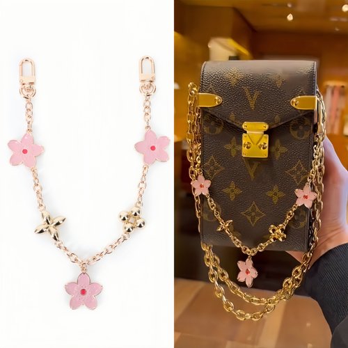 lv老花手机包樱花挂件链子