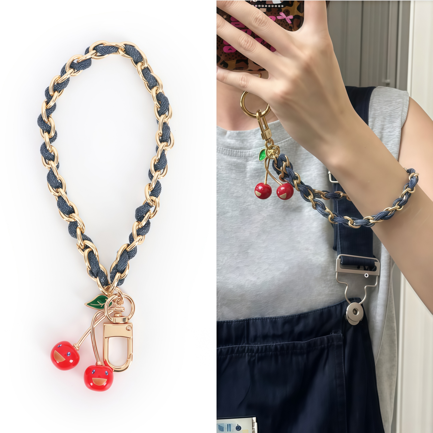 lv包包樱桃手机挂绳链子