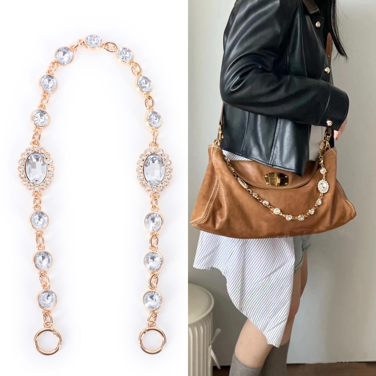 中古包链miumiu水钻宝石链条肩带