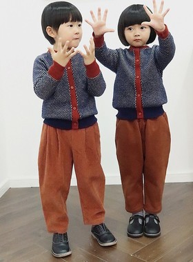 colormo儿童春秋冬气质100%羊毛衫长袖圆领提花毛衣针织衫开衫