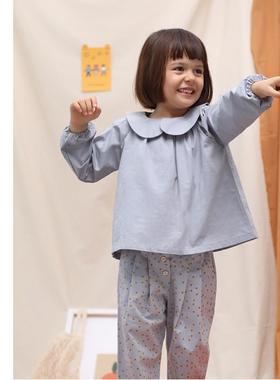 colormo女童春秋纯棉长袖T恤上衣套装娃娃领女宝宝文艺可爱两件套