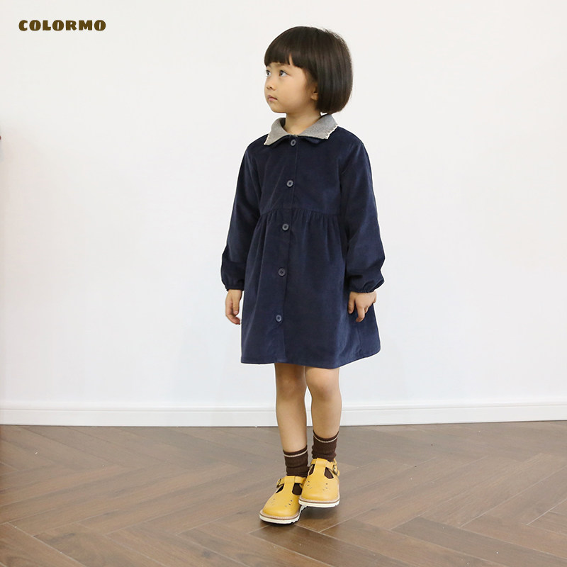 colormo女童春秋款学院风全棉长袖灯芯绒外套连衣裙