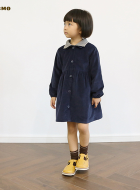 colormo女童春秋款学院风全棉长袖灯芯绒外套连衣裙