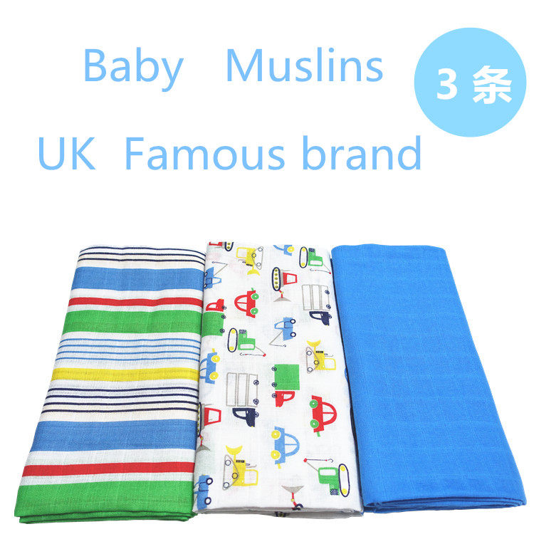 三条装宝宝纯棉纱布大浴巾包巾婴儿抱巾双层全棉纱布毯120CM库存