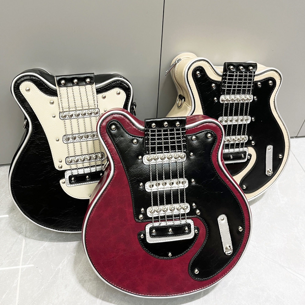 街头风吉他造型手工个性创意斜挎包时尚PU单肩包女潮款设计感小众