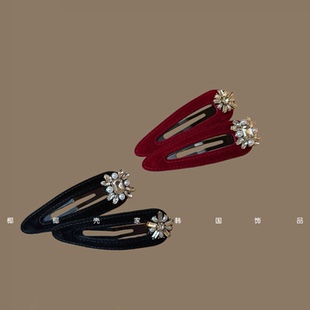 韩国东大门发饰宫廷复古水钻丝绒水滴掰掰夹高级感侧边刘海夹bb夹