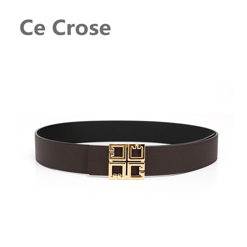 cecrose斯科乐平滑扣双面头层牛皮正方形中国风4.0休闲潮男腰带