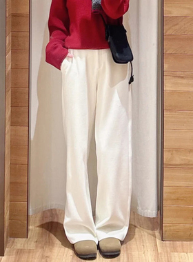 现货ICIC小禾女装新款棉绢毛混纺牙签条针织布直筒裤