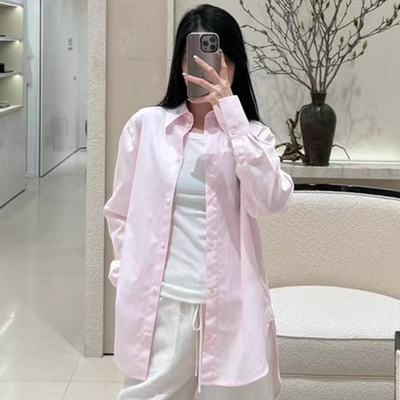 现货TOT 同源女装 25春夏新款淡粉色经典挺括连袖府绸衬衫