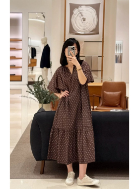 现货ICIC小禾同源女装25春夏新款全棉细布腰果花中长连衣裙