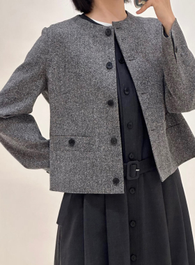 现货ICIC小禾同源2025秋冬新款羊毛混纺花呢夹克外套