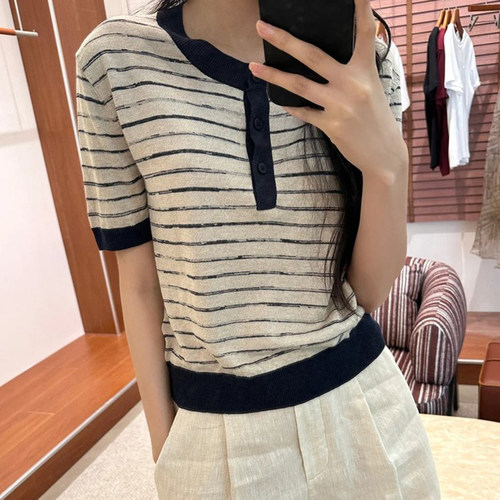 现货ICIC小禾【不染色系列】女装新款麻丝混纺套头针织衫