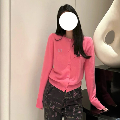 现货AS同源【新品】女士 Face表情徽标饰片羊毛针织开衫外套