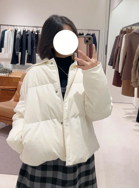 现货ICIC小禾鹅绒女装冬季全棉平布针织翻领羽绒服