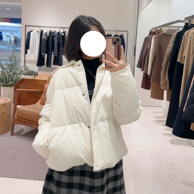 现货ICIC小禾鹅绒女装冬季全棉平布针织翻领羽绒服