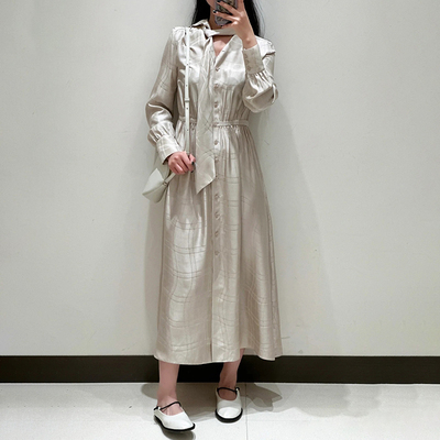 现货真丝 ICIC小禾 同源女装2025春季新款提花桑波缎长款连衣裙