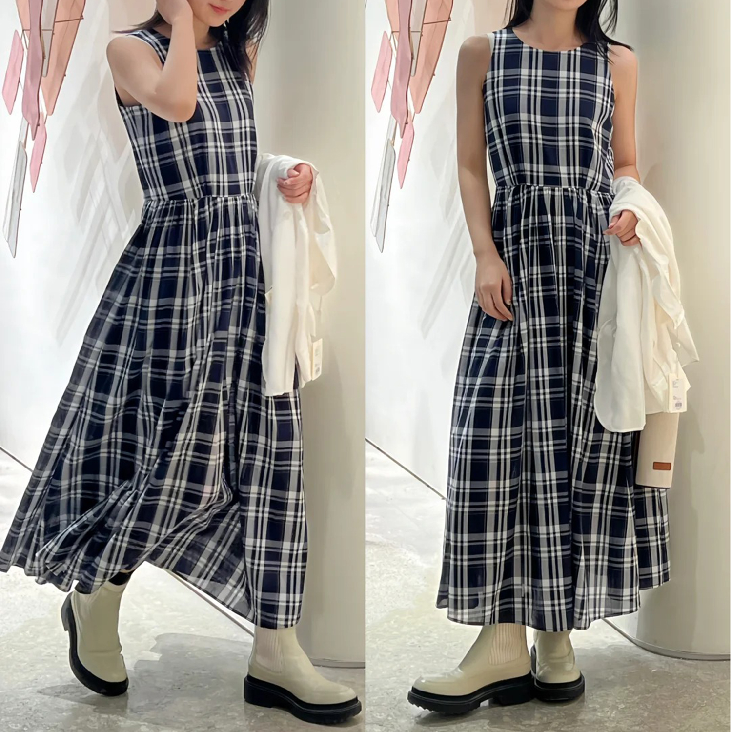 现货ICIC小禾 同源棉斜纹色织格松紧收腰连衣裙