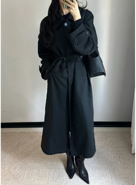 现货ICIC小禾同源女装新款精纺羊毛平纹单排扣风衣