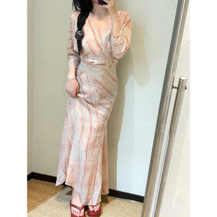 现货Cortan同源桑蚕丝深圳南油25SS西班牙设计水彩围裹收腰连衣裙