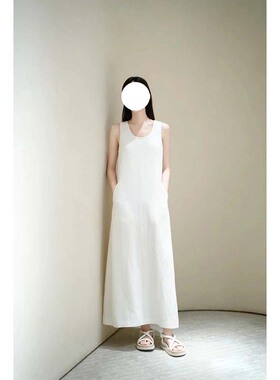 现货ICIC小禾同源女装25春夏新款绢麻绸长款连衣裙亚麻蚕丝裙子