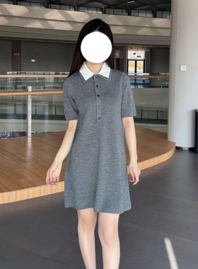 现货C家同源女装灰色A字针织连衣裙春秋休闲通勤2026春季新品