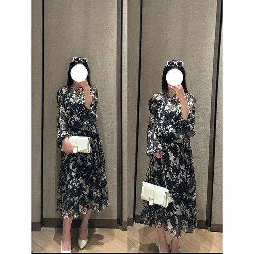 现货Max同款深圳南油桑蚕丝2026春夏新品女装印花雪纺连衣裙