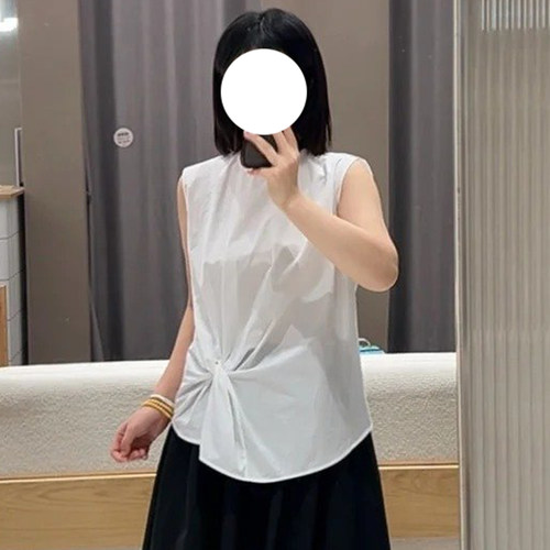 现货JN同源极简松弛感-100%棉扭结无袖上衣