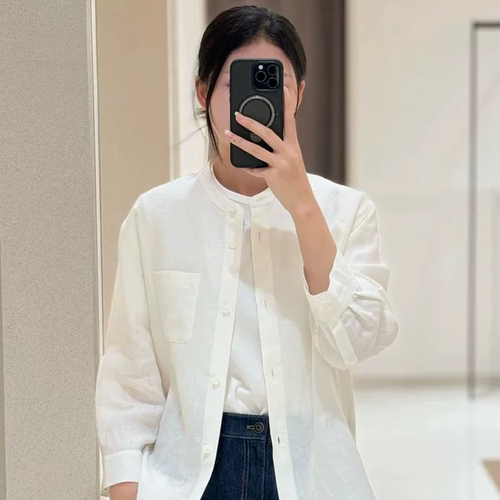 现货ICICL小禾 同源女装2024春夏新款亚麻平纹衬衫