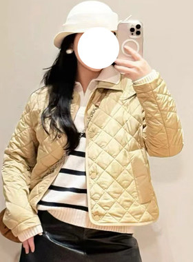 现货Max同源深圳南油26年新款女翻领菱格短款棉服休闲杏色黑外套