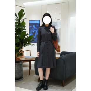 现货ICIC小禾女装新款羊毛弹力斜纹法兰绒中长连衣裙