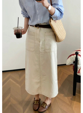 现货ICIC小禾 同源女装新款棉弹力牛仔长款半身裙