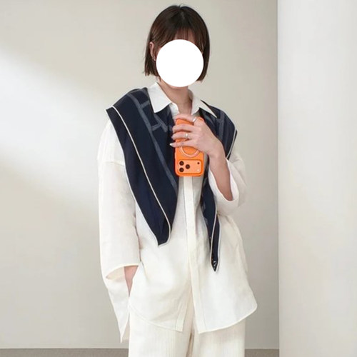 现货ICIC小禾同源女装2026春夏新款纯亚麻镂空缝线白衬衫