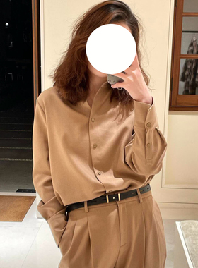 现货ICIC小禾女装新款人字纹骆驼绒薄呢长袖衬衫