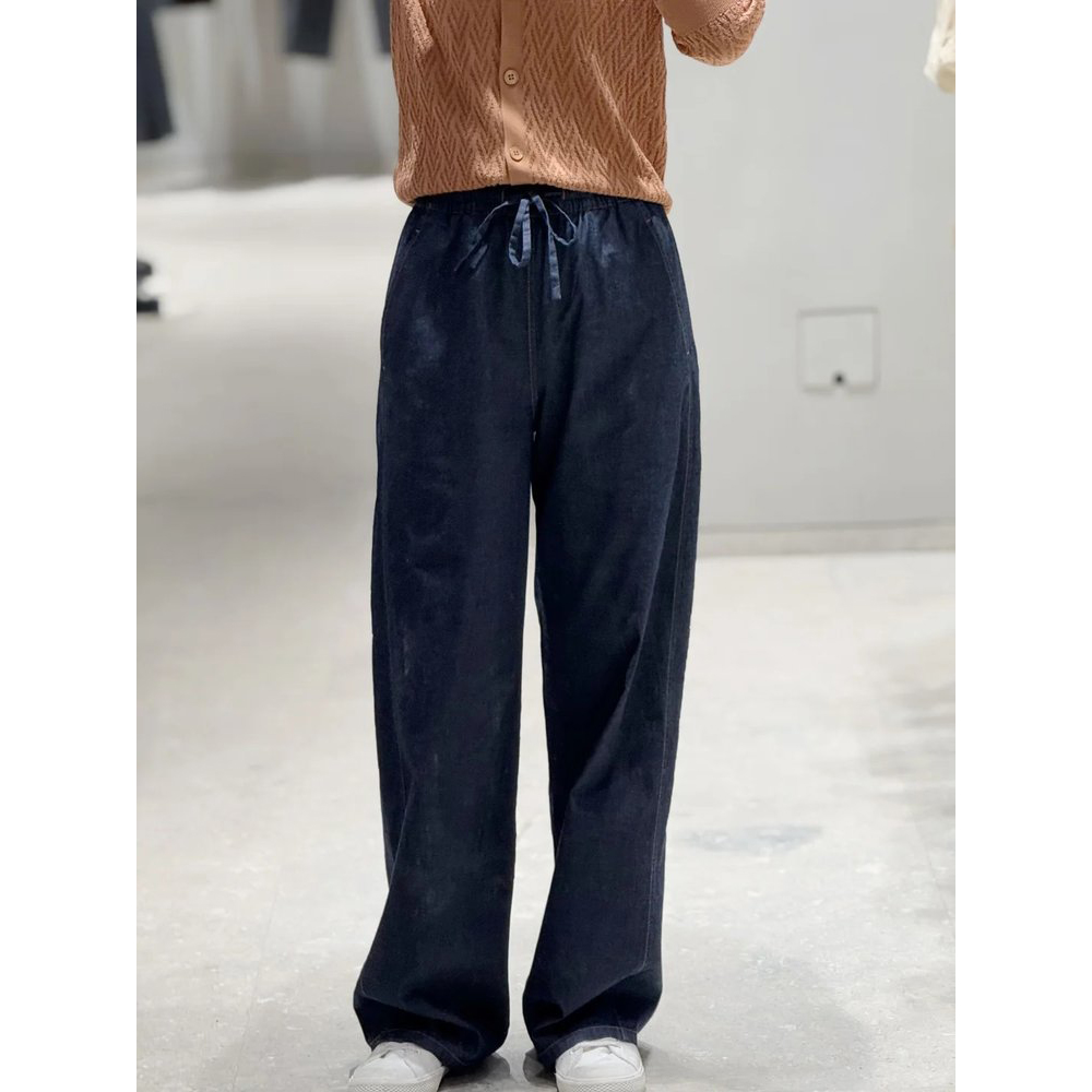 现货ICIC小禾同源女装25春夏新款斜纹棉弹薄牛仔布阔腿裤子