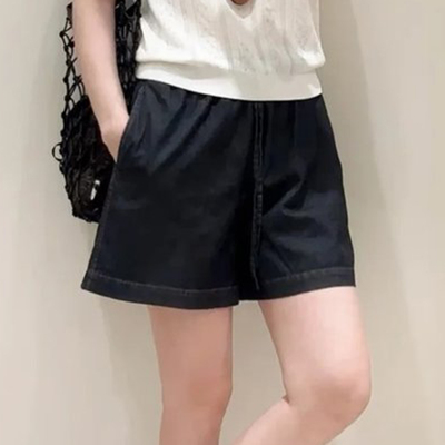 现货ICIC小禾同源女装夏季新款斜纹棉弹超薄牛仔布短裤