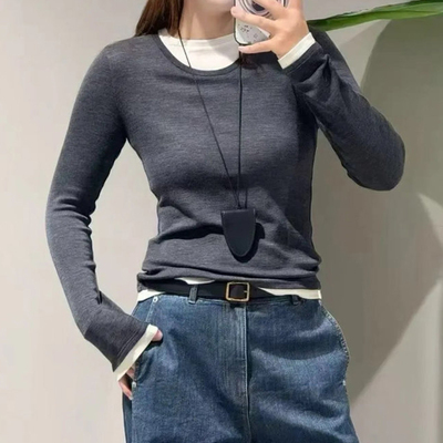 现货ICIC小禾同源女装2025秋冬新款细羊毛针织布T恤