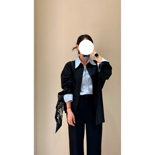 现货ICIC小禾同源25秋冬女装新款精纺纯绵羊毛平纹单排扣风衣外套