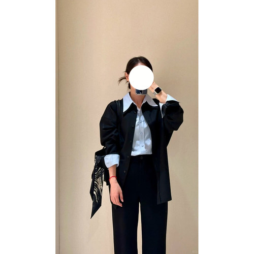 现货ICIC小禾同源25秋冬女装新款精纺纯绵羊毛平纹单排扣风衣外套
