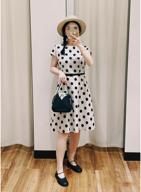 ICIC小禾同源亚麻深圳南油2025夏收腰显瘦印花波点无袖连衣裙