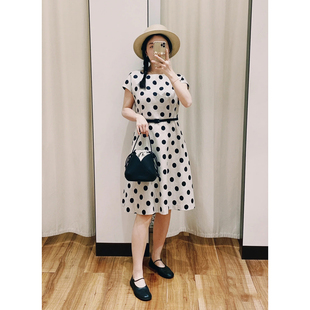 ICIC小禾同源亚麻深圳南油2025夏收腰显瘦印花波点无袖连衣裙