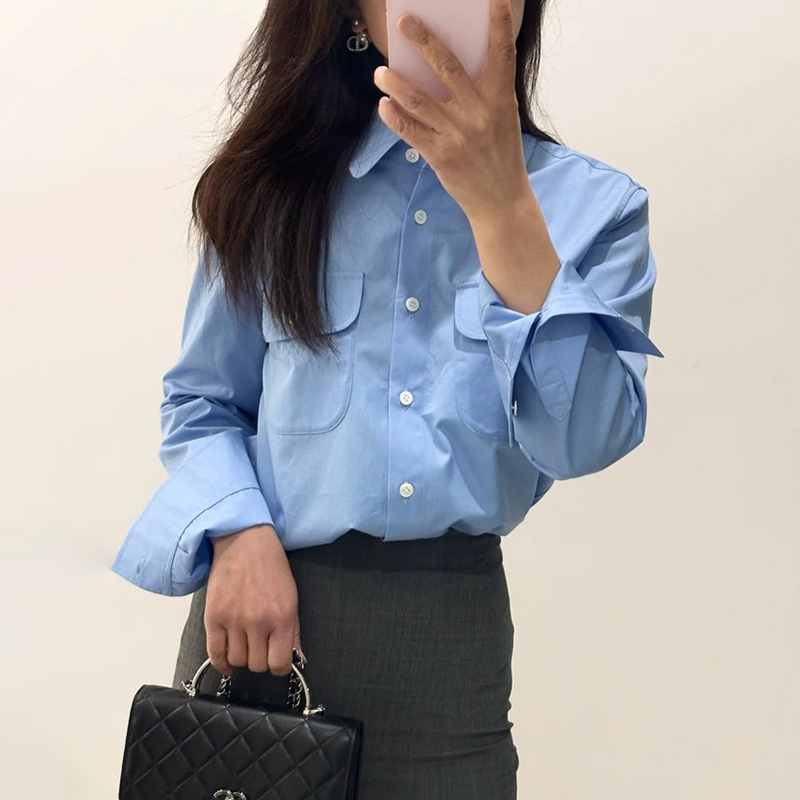 现货ICIC小禾 同源女装新款全棉府绸长袖衬衫