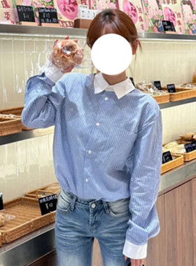 现货CL同源重磅韩国进口都市高知分子风撞色拼接老钱风时装感衬衫